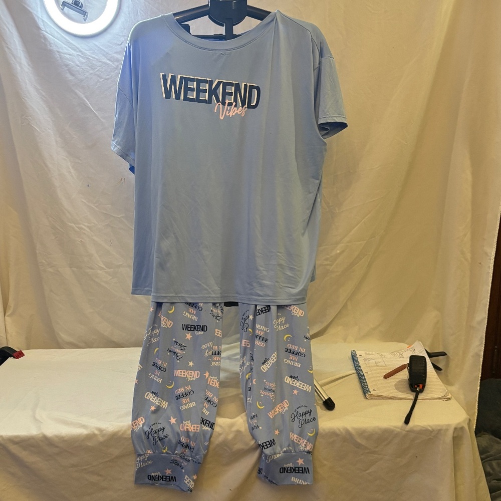 Joyspun Weekend Vibes Pajamas Set Pants T-Shirt Blue Super Soft Womens Sz 2X - Picture 1 of 12